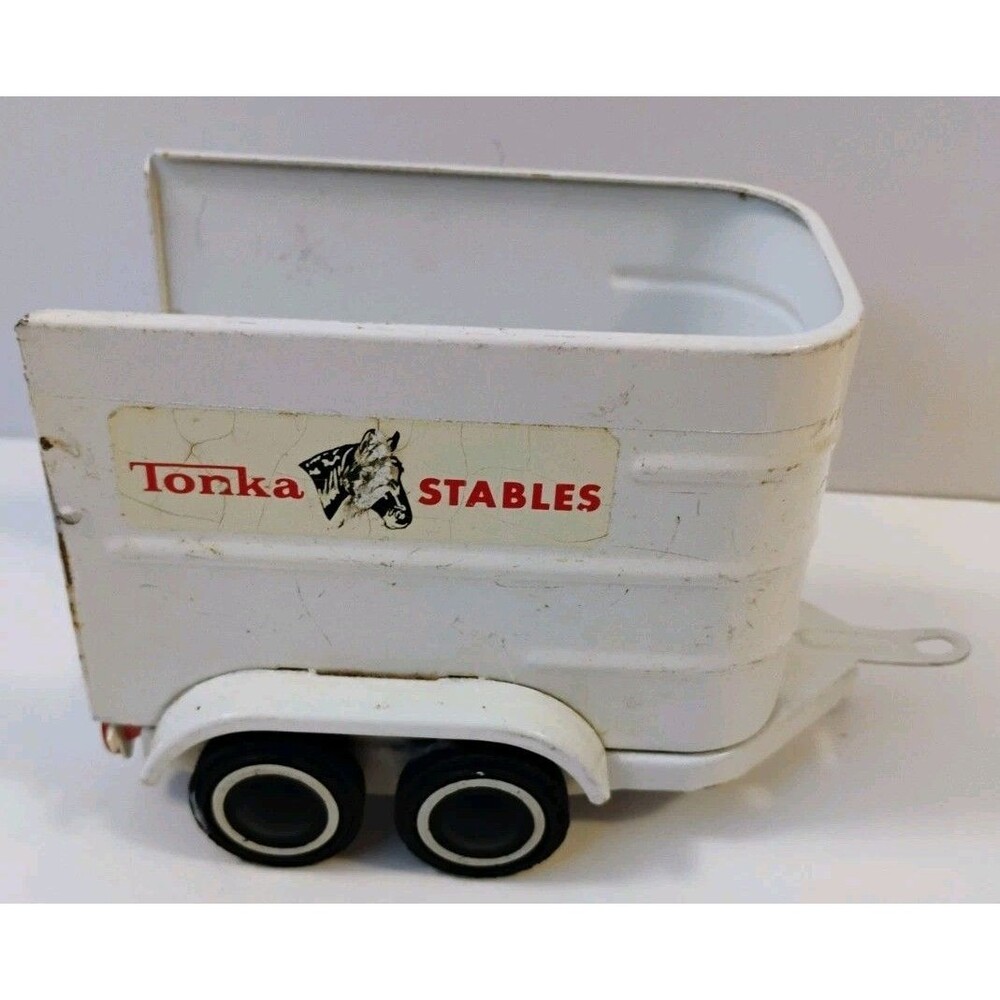 Vtg 1970s Tonka Stables Pressed Steel Horse Trailer White 52620 - Missing Ramp